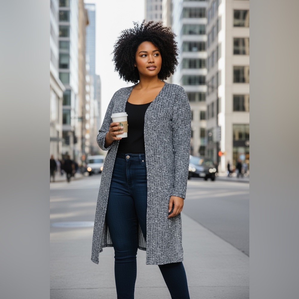 NEW•XL•Creme De La Creme Ciara Charcoal Longline Duster Sweater - Picture 7 of 15
